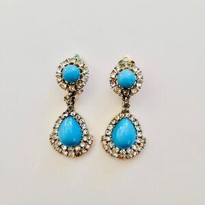 Gorgeous Ciner Faux Turquoise & Rhinestone Pendant Earrings, 1960s